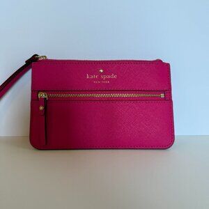 Kate Spade New York Hot Pink Leather Wristlet Zip Pouch Bag